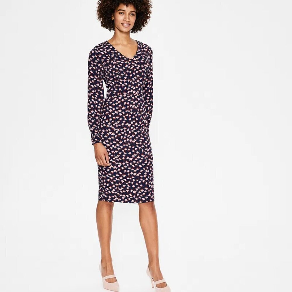 Boden Hannah Sheath Midi Dress Floral Navy Size 14